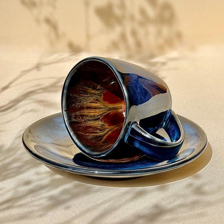Ręcznie malowana filiżanka do espresso ze spodkiem